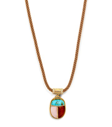 Emily P. Wheeler Yellow Gold, Mixed Stone and Diamond Scarab Necklace
