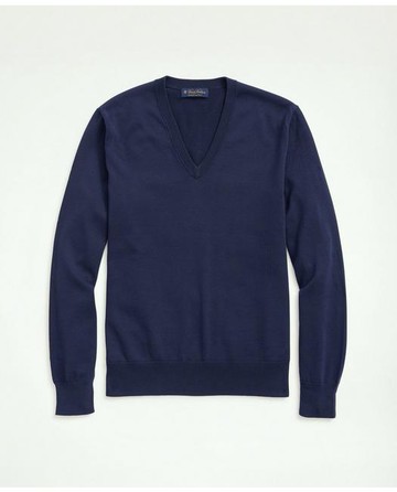 Brooks Brothers Men's Supima Cotton V-Neck Sweater | Navy | Size Large