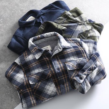 超舒適！加厚羊羔絨！有大碼歐美單外貿男士秋冬保暖格子襯衫外套