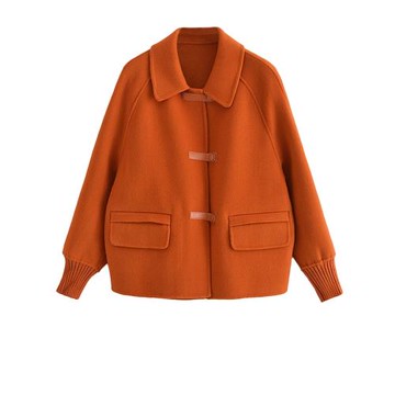 雙面呢短款外套女秋冬小個子毛呢短外套針織蝙蝠袖小香風羊絨大衣