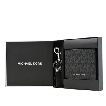 MICHAEL KORS 男款 緹花LOGO防刮皮革六卡短夾/鑰匙圈禮盒-黑色