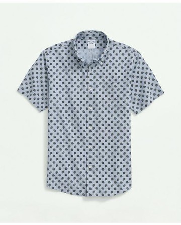 Brooks Brothers Men's Short Sleeve Shirt In Linen-Cotton Floral Print | Chambray | Size Medium