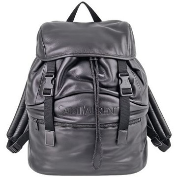YSL SAINT LAURENT 烙印黑色軟質皮革大型後背包