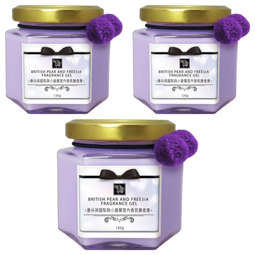 QUNDO 康朵 室內香氛擴香膏 英國梨與小蒼蘭 鮮花凝香技術 植物性萃取除臭 時尚透明玻璃罐 附綁帶球球  120g  3罐