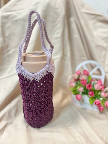 編織彩屋|手工編織|米白滾邊防水水壺袋