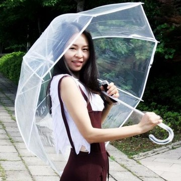 QIUTONG歐美系小清新透明雨傘 長柄傘 泡泡形狀拱形透明傘蘑菇傘