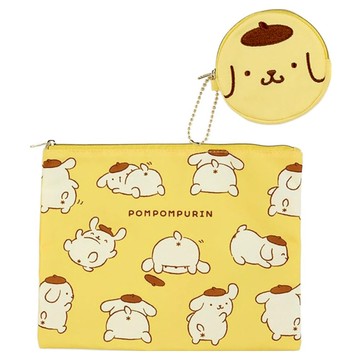 Sanrio 三麗鷗 布丁狗屁屁扁平袋2入組  布丁狗-屁屁  方形包約24.8 x 1.3 x 19.8cm、圓形包約直徑10.5 x 厚度2cm
