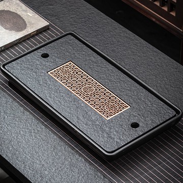 烏金石茶盤家用茶具托盤瀝水小型輕奢現代干泡臺日式小茶臺排水式