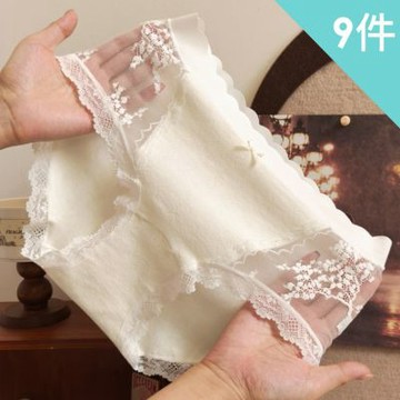 【enac 依奈川】性感薄紗蕾絲中腰內褲/性感內褲/女內褲/無痕內褲(超值9件組-顏色隨機)