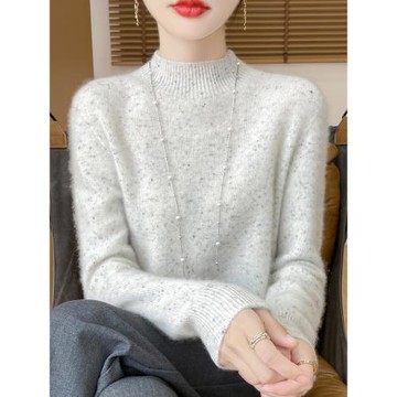 100%純羊毛衫女半高領加厚時尚打底衫秋冬新款點子紗洋氣混色毛衣