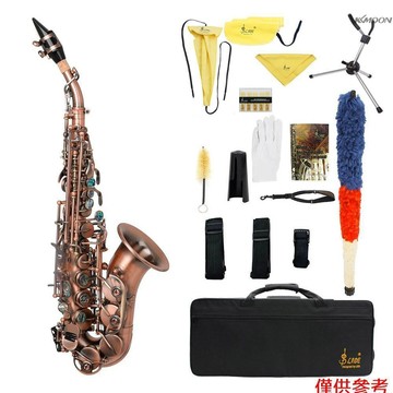 S97 紅仿古雷德高音彎管薩克斯風 Bb調黃銅材質木管樂器 含便攜箱 支架 哨片 手套 清潔布（顏色隨機） 毛刷 薩克斯