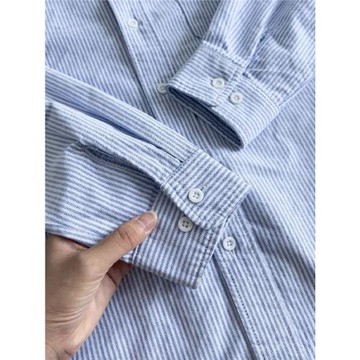 日系條紋襯衫女新款春季Polo領寬松顯瘦襯衣外套設計感打底上衣服