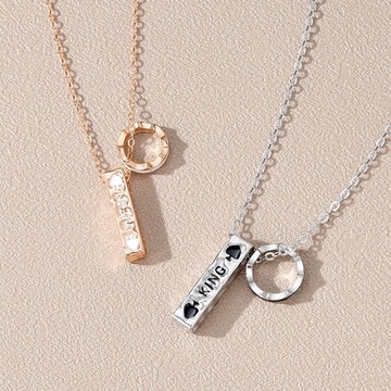 [米蘭精品] 925純銀項鍊情侶對鍊-國王王后皇冠字母聖誕節情人節生日交換禮物74cj60