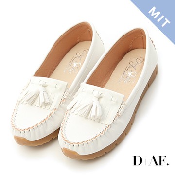 D+AF 彈力舒適．MIT流蘇莫卡辛健走鞋＊白