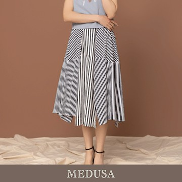 現貨【MEDUSA 曼度莎】條紋拼接份量感不規則長裙（M-XL）｜長裙 上班長裙 條紋長裙