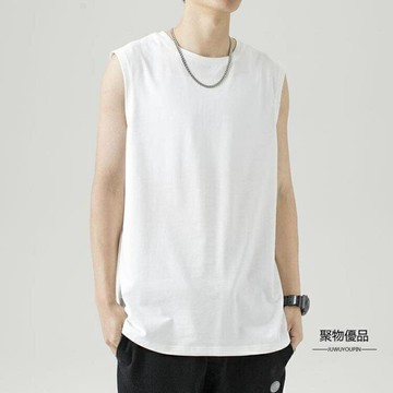 運動背心男士夏季純棉健身無袖坎肩衣服白色打底衫短袖【聚物優品】