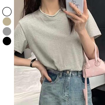 素色寬鬆休閒墊肩短袖上衣 女上衣  T恤 寬鬆 素T 墊肩上衣 圓領T恤 基礎款 百搭 【N2G2228M】