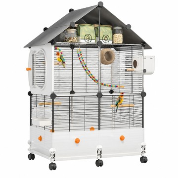 籠具/外出籠 【星輝暦】 鸚鵡籠子 鳥籠 大號家用鳥籠 防濺鳥別墅 虎皮玄鳳牡丹專用鳥籠 （8件套）