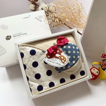 【nizio】新生彌月禮盒-小蘑菇浴巾+摸摸菇安撫澡巾(附禮袋)