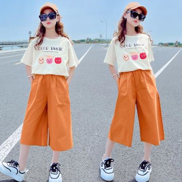 女童夏裝短袖套裝寬松中大童女孩闊腿褲兒童夏天七分褲兩件套衣服