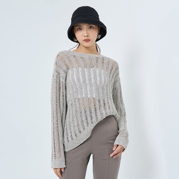 氣質歐膩寬鬆針織衣(灰卡其)-女