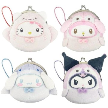小禮堂 Sanrio 三麗鷗 絨毛玩偶口金零錢包吊飾 (海生館系列) Kitty 美樂蒂 酷洛米 大耳狗