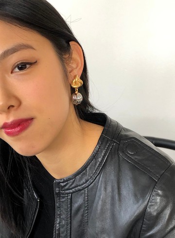 復古銀球金吊墜耳環