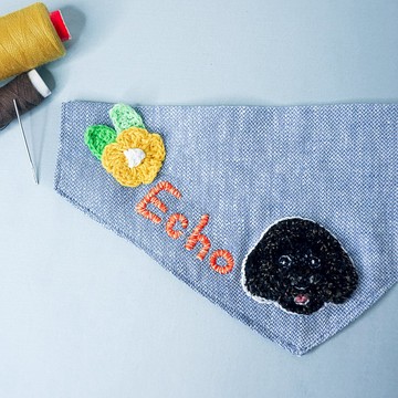 客製化刺繡狗狗名字圍巾 | 貴婦犬, 藍色