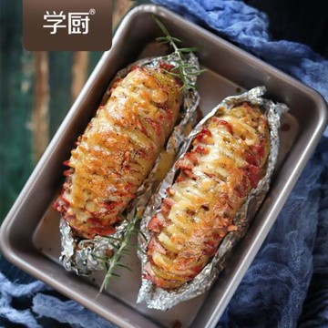 學廚 9寸不粘深長方烤盤 餅干蛋糕雪花酥蔓越莓烤盤 烘焙模具金色