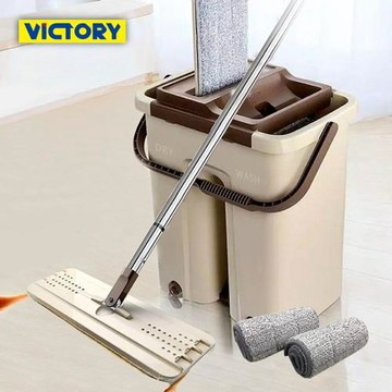 VICTORY-刮刮樂乾濕兩用免沾手拖把(1桶1拖4布)