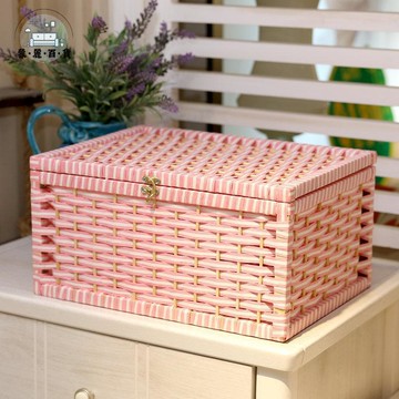 免運 收納盒 內衣收納箱 衣櫃收納箱 抽屜收納盒 包郵藤編帶扣收納筐桌面翻蓋收納盒零食盒儲物箱內衣雜物箱子盒子特惠/開立發票 工廠現貨 全館折扣 m534