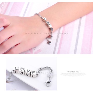 鋼手鍊．純銀英文字母．串珠