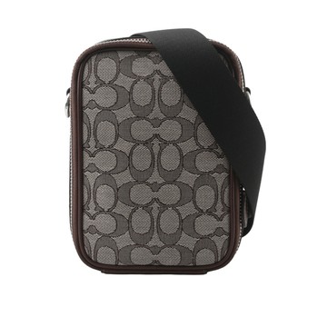 COACH Stanton CC Logo緹花布拼皮革斜背包/橡木/楓樹棕