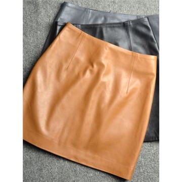 海寧真皮2024秋冬a字修身包臀短裙綿羊皮高腰半身裙歐洲站女純皮