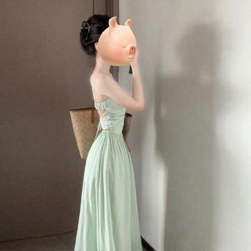 2025新款法式絕美吊帶連衣裙子女夏季小個子海邊度假氣質仙女長裙不規則連身裙 韓系連衣裙 文藝連衣裙 套裝洋裝 連衣裙