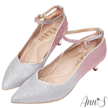 Ann’S愛的訊號-漸層亮粉小愛心繫帶低跟尖頭婚鞋5cm-粉