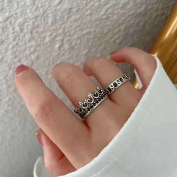 4.27小寶S925銀黑鋯皇冠玫瑰花戒指女輕奢小眾設計高級冷淡風個性