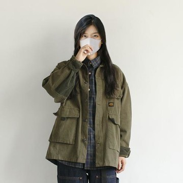 日系復古夾克女春秋季中性BF風寬松外套拼接百搭上衣潮男休閑工裝