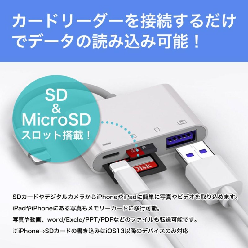 大好評です iPhone iPad 用 SDカード カメラリーダー データ転送 Apple