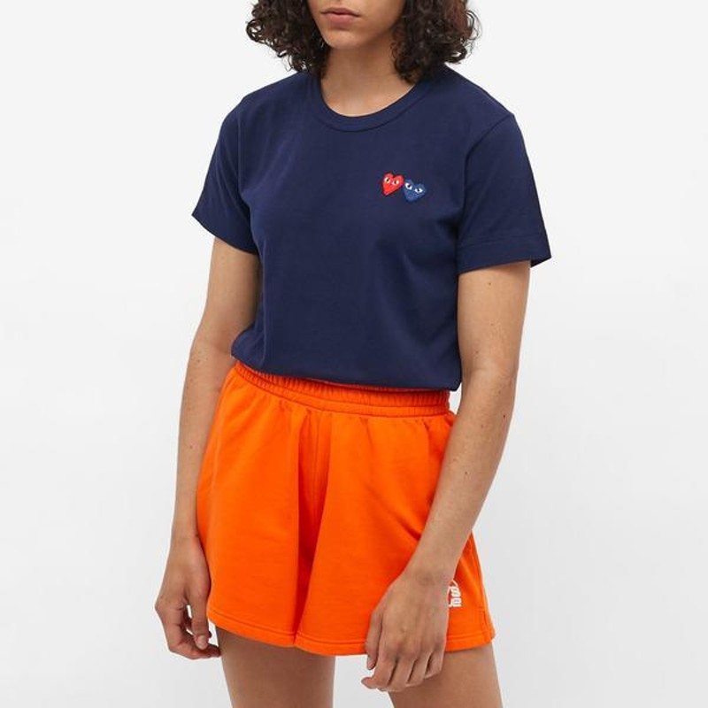 Comme des garcons play women's double heart hotsell logo tee