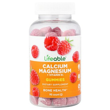 Lifeable, 鈣鎂 + 維生素 D3 軟糖，天然樹莓味，90 粒