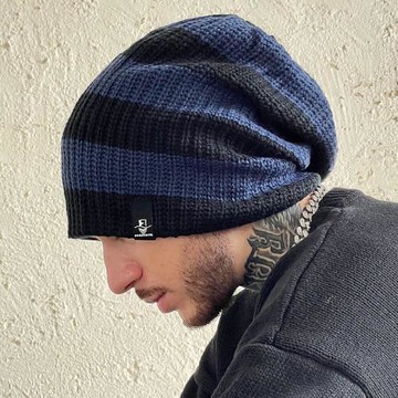針織帽子男潮流寬松大頭圍個性條紋粗毛線帽薄款大碼歐美冷帽堆帽