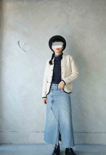 Restyle改造古著-Levis 505水洗藍不對稱開衩拼接牛仔長裙