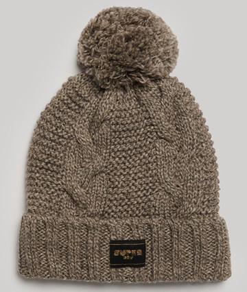 Superdry Women's Cable Knit Beanie Hat Brown Size: 1SIZE