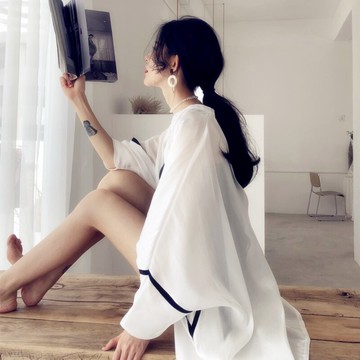 超仙雪紡上衣女網紅時尚開衫披肩薄外套潮寬松大碼防曬衣女中長款