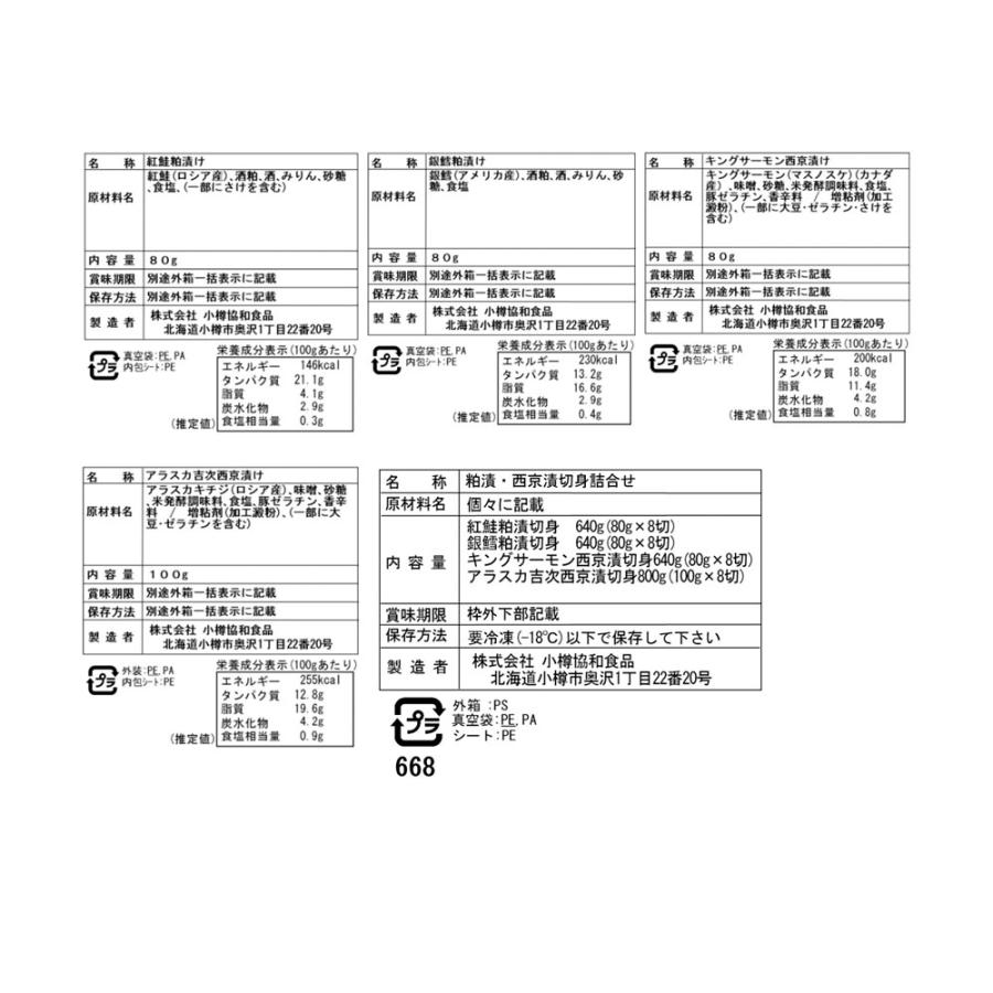 粕漬・西京漬 切身 詰合せ Hセット 32枚（紅鮭粕漬切身80g×8切、銀鱈粕漬切身80g×8切、キングサーモン西京漬切身80g×8切、アラスカ吉次