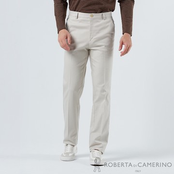 【ROBERTA諾貝達】 台灣製男裝 修身剪裁 米色平口休閒褲
