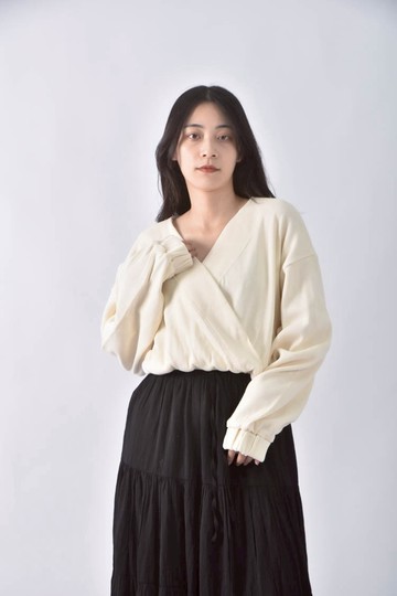 (L) miyuki select質感交叉黃色長袖上衣