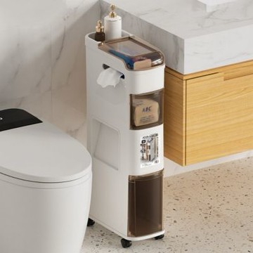 日式衛生間夾縫櫃 附滑輪15x33.5x68CM 馬桶側邊櫃 浴室儲物窄櫃 衛生間夾縫收納櫃 置物櫃 抽屜式櫃子