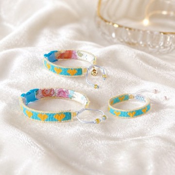 【與愛貓成套】愛心圖案編織貓咪項圈與編繩手鍊 蘇打橘 Matching Cat Collar and Bracelet